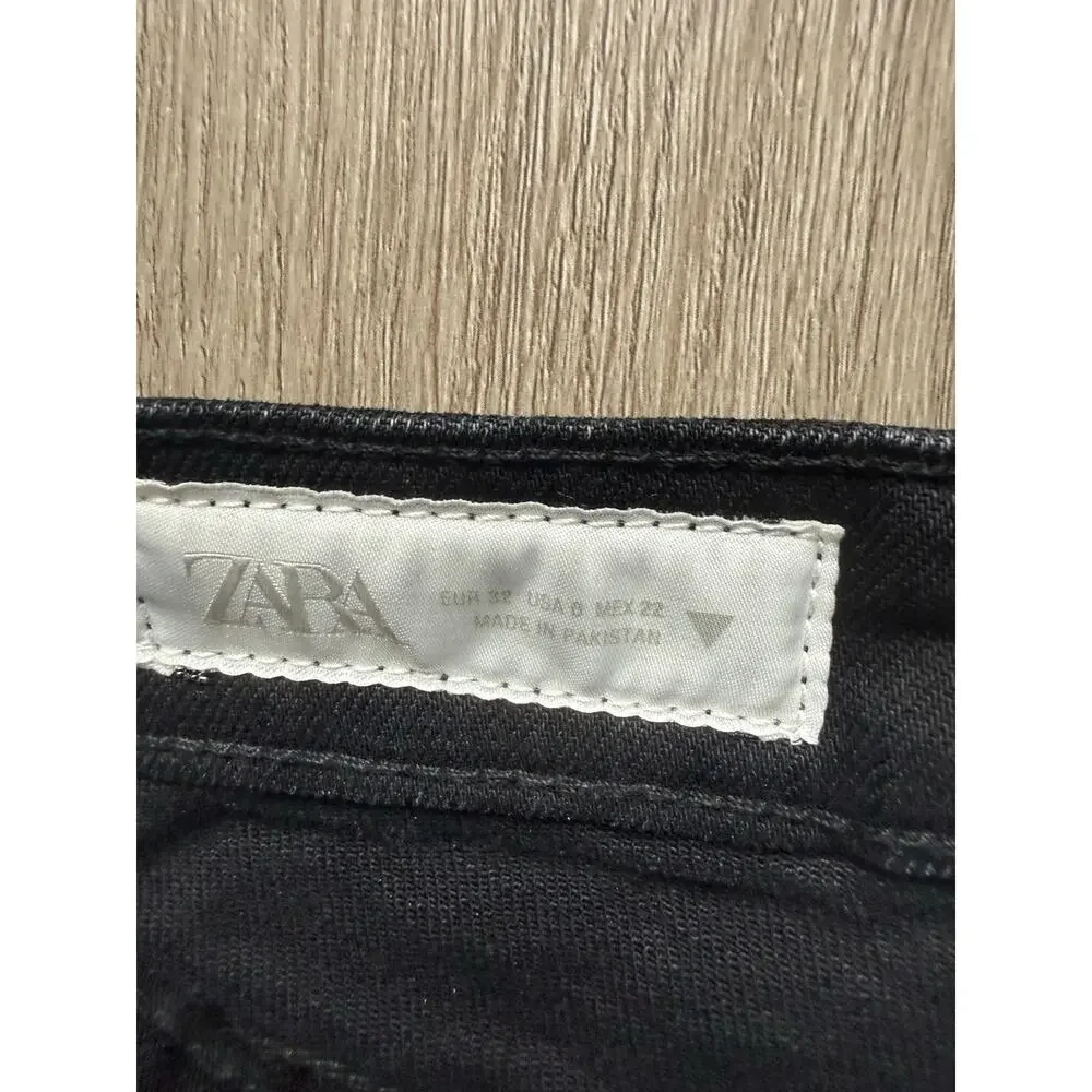 Zara High Rise Crop Flare Women's Jeans, Black, Size 0, Raw Hem, NWT - Picture 4 of 6
